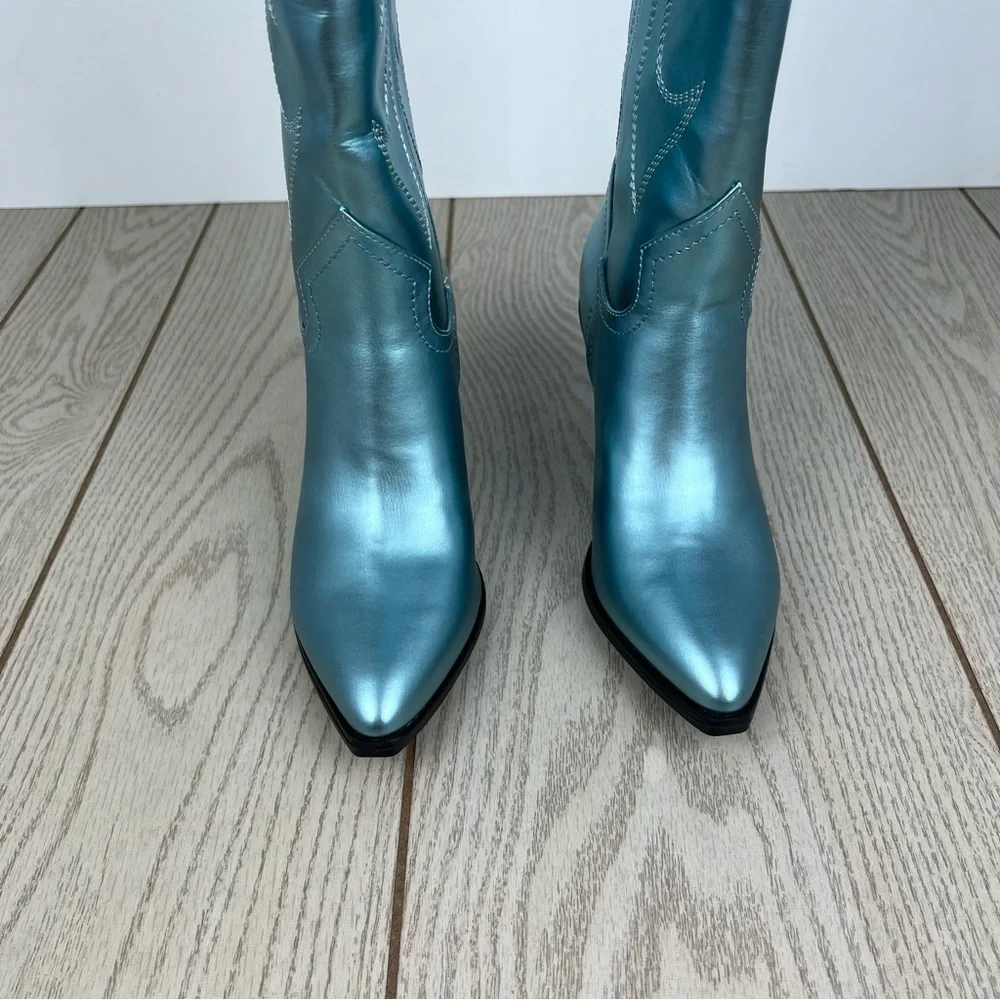 Madden Girl Arizona Knee High Cowboy Boots 7.5M Metallic Blue $99
